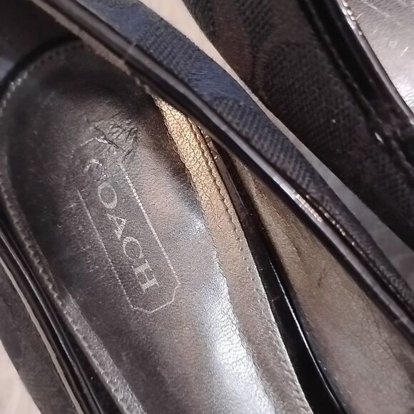Coach Womens Size 8.5 B  Black Wedge Heel Open Toe Dress Shoes Slip On LOGO - Picture 7 of 9